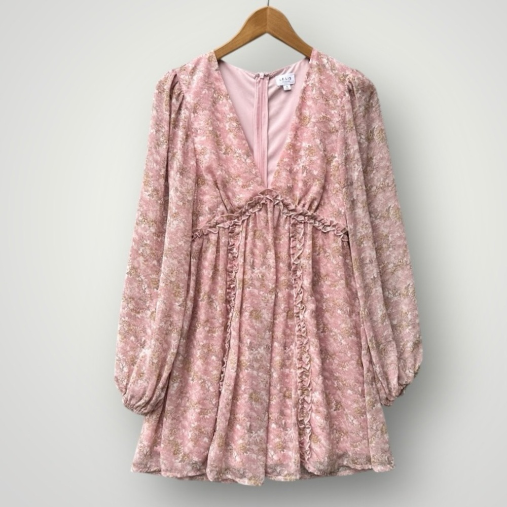 Le Lis Pink Floral Long-Sleeve Mini Dress